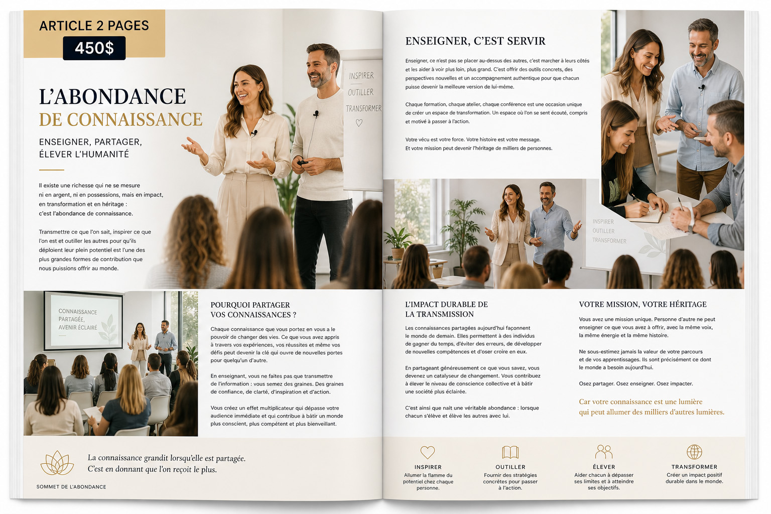 Exemple d'article deux pages dans le Magazine Web du Sommet de l'Abondance